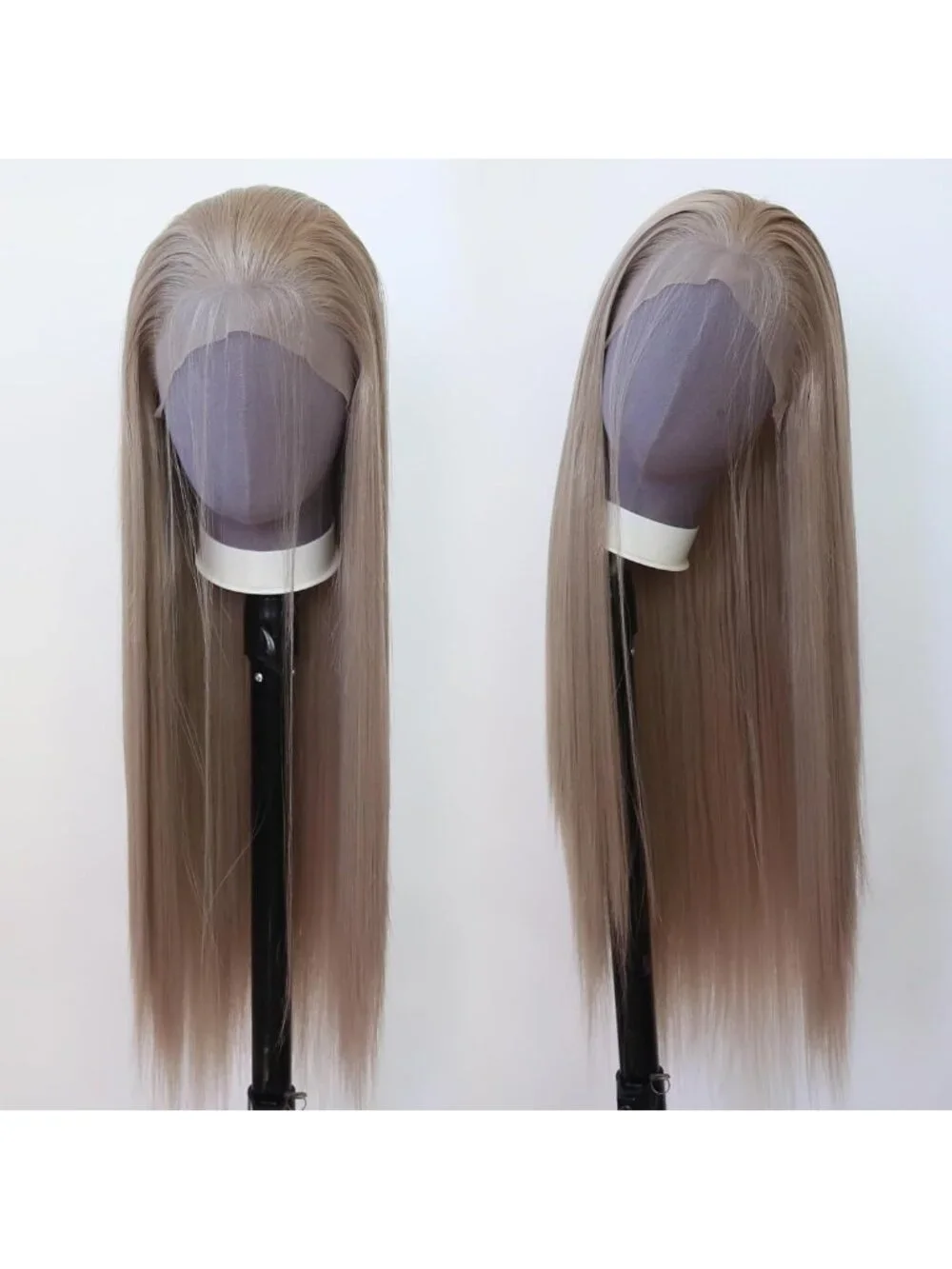 Long Straight Ash Blonde Lace Front Wig - Heat Resistant, Pre-Plucked, Natural